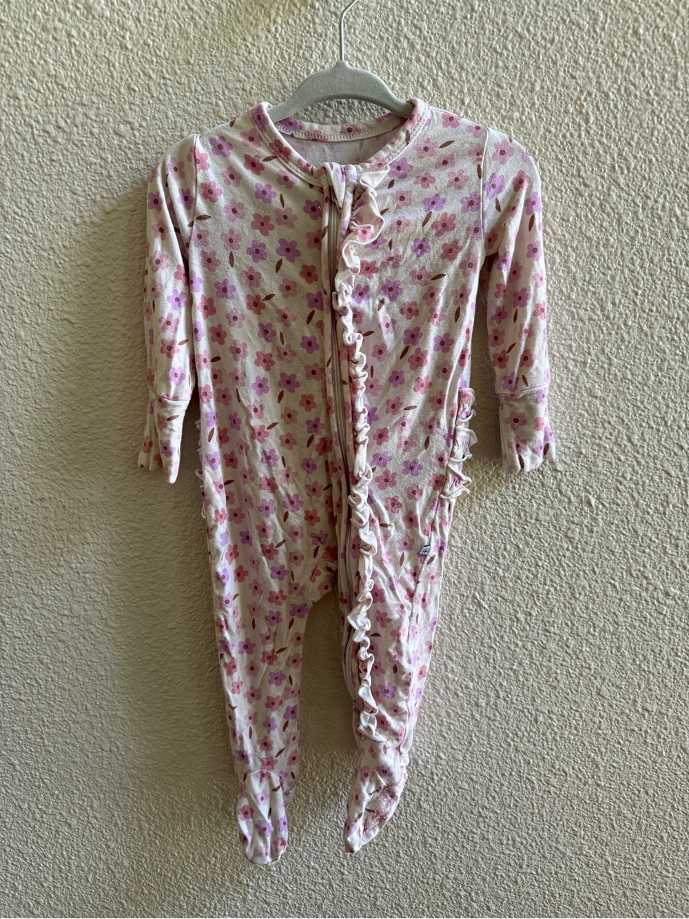 Caden Lane Pink Floral Ruffle Footed One-Piece